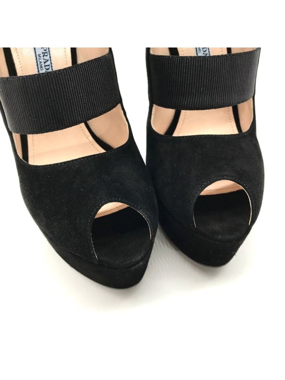 Prada Suede Metal Logo High Heel Short Boots Shoes Black - Picture 5 of 8